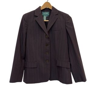 Lauren Ralph Lauren Pinstripe Wool Blazer Brown Academia Preppy Office 10P